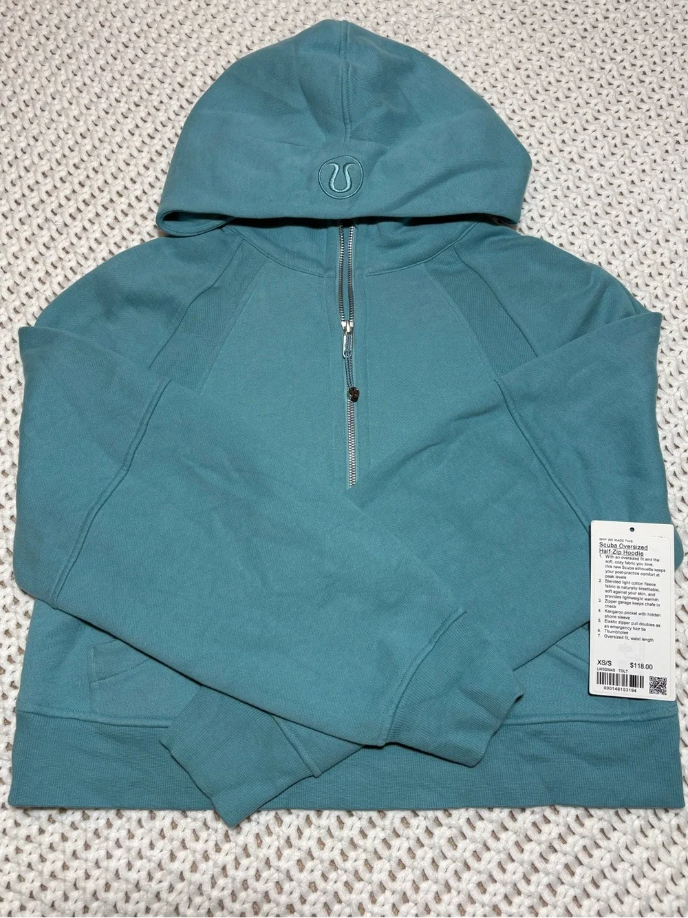 lululemon tidal teal scuba oversized half zip hoodie size xs/s